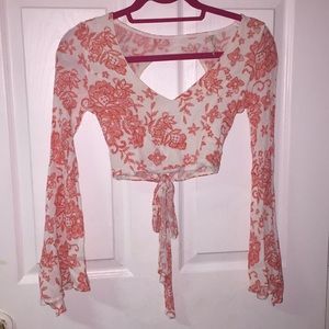 Pink Floral long sleeved crop top